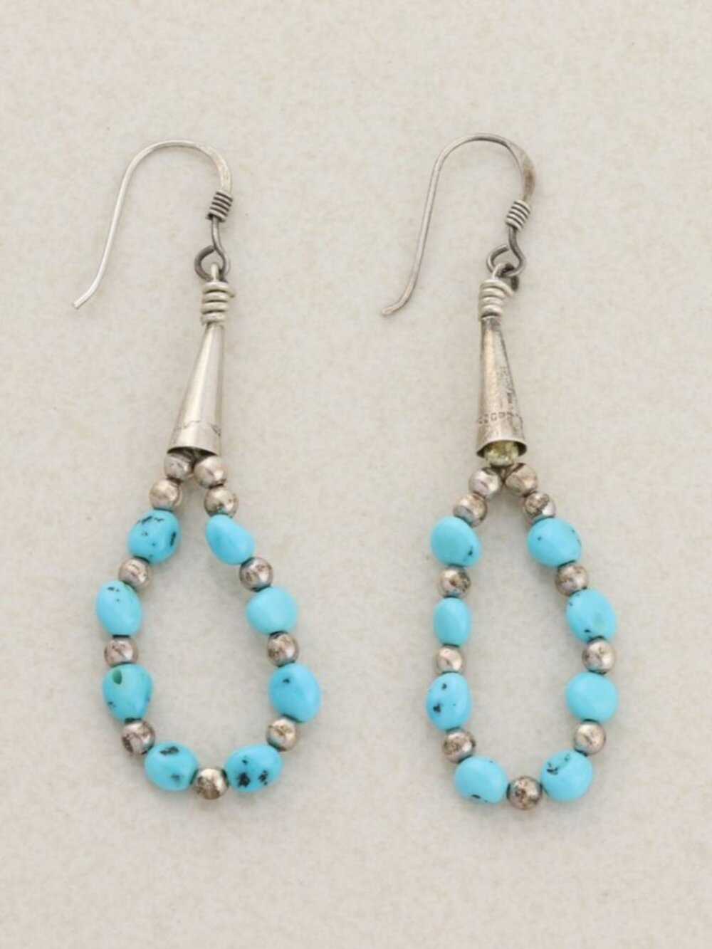Sterling Silver Natural Turquoise Earrings Dangle Drop 2 1/2" x 3/4"